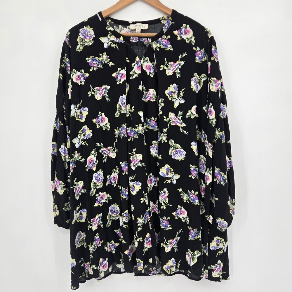 Umgee Black Floral Tunic Blouse Flowy Whimsigoth Dark Fairy Cottagecore Size 1XL